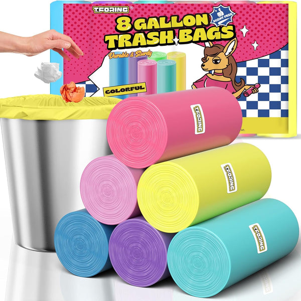 8 Gallon Colored Trash Bags, 150 Count Medium Garbage Bags, Unscented, 30 Liter Thick Trash Can Liners