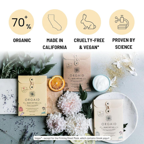 ORGAID Organic Sheet Mask, Vitamin C & Revitalizing, Pack of 4, Made in USA