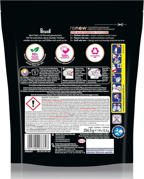 Perwoll (19 All-in-1 Caps Black Detergent Washes) | Detergent | Caps Gently Clean and Renew Colors & Fibers | For All