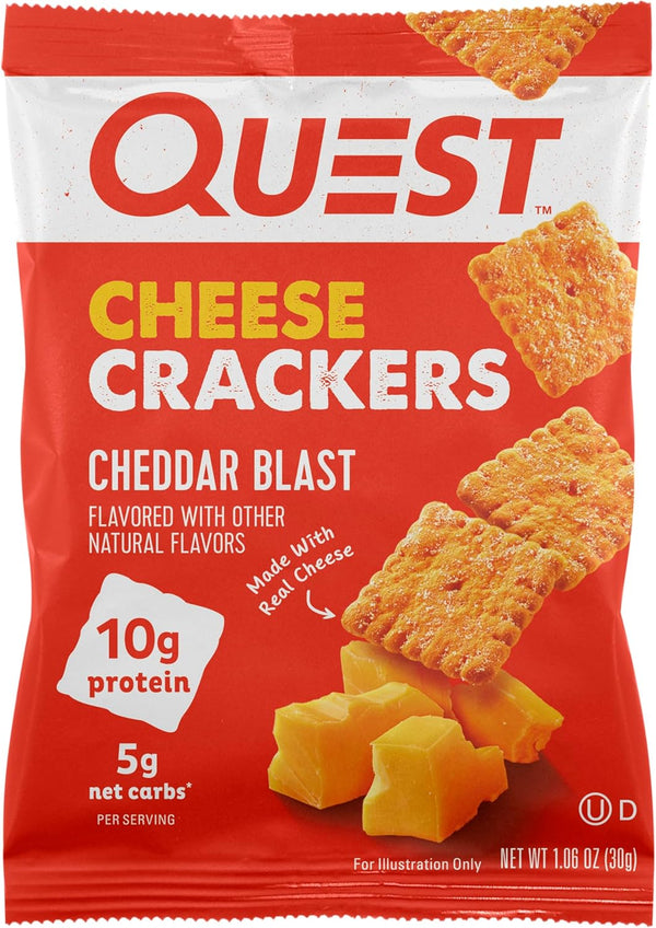 Quest Nutrition Cheese Crackers, Cheddar Blast, 10g Protein, 12 Packs (1.06 oz bags)