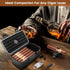 Flauno Travel Cigar Humidor - Portable Cigar Case Kit with Lighter (Without Gas), Cutter, Holder, Humidifier & Dropper,