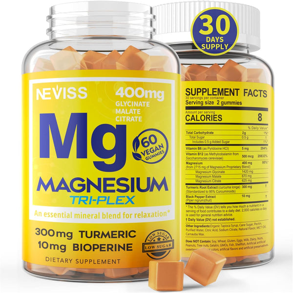 Magnesium Gummies with Turmeric - 60 Counts, 300mg Magnesium Complex for Calm & Muscle Cramps