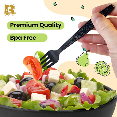 200 Count Heavy Duty Black Plastic Silverware Set, BPA Free Plastic Forks and Spoons for All Occasions