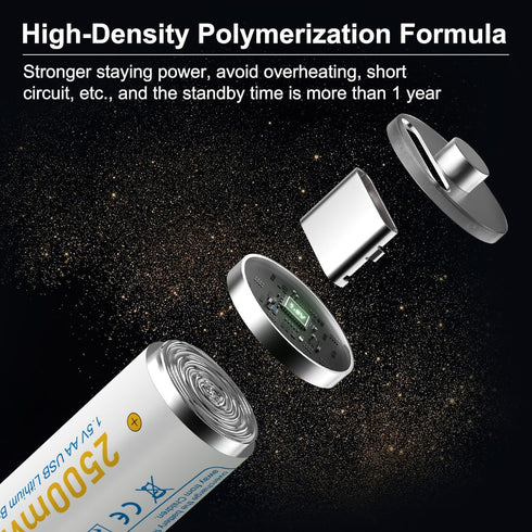PULOMI 4pcs 1.5V 1666mAh 2500mWh 1.5 1200x AA Battery AA Batteries, USB/Type-C AA Rechargeable Battery, High Capacity