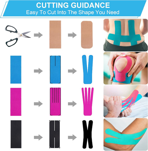 Precut Kinesiology Tape, 3 Rolls Pack, Elastic Sports Tape for Pain Relief, Muscle Support, Waterproof