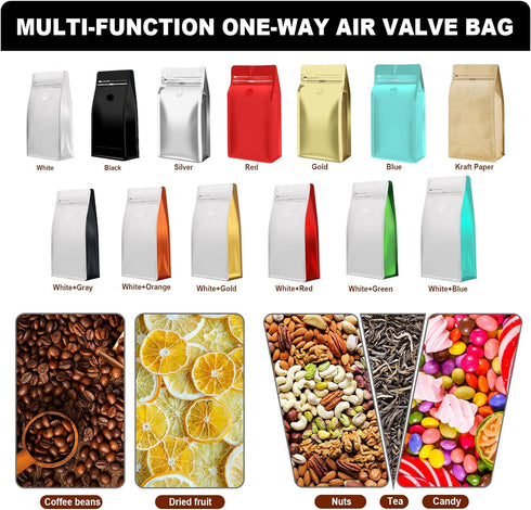 Valve(60pcs,8 oz,1/2 lb) Packaging Coffee Bags with Vented Coffee Beans Bags High Barrier Aluminumed Foil Flat Bottom