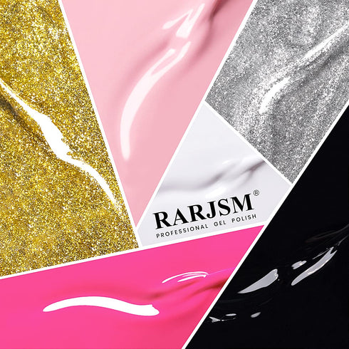 RARJSM Gel Liner Nail Art Polish Set of 6pcs, Popular Colors Black White Pink Rose Red Glitter Silver Gold, 8ml for DIY