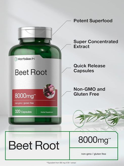 Horbaeach Beet Root Powder Capsules 8000mg | 320 Pills | Non-GMO, Gluten Free High Potency Herbal Extract Supplement