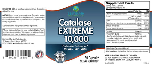 Best Earth Naturals Catalase Extreme Supplement - 10,000 with Saw Palmetto, Biotin, Fo-Ti, PABA - 60 Capsules