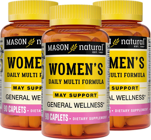 MASON NATURAL Women's Daily Multi Formula with 21 Essential Vitamins and Nutrients, 90 Caplets (Pack of 3)