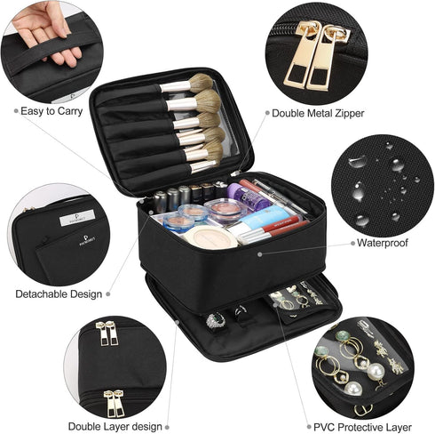 Pocmimut Makeup Bag and Jewelry Bag, Travel Makeup Case for Women 2 in 1 Waterproof Travel Make Up Bag and Jewelry Bag