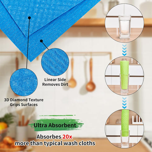 YEEHAW Swedish Dishcloths for Kitchen, 10 Pack, Super Absorbent Reusable Cleaning Cloths for Kitchen and Bathroom