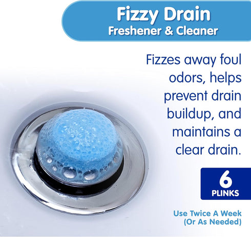 Plink Fizzy Drain Freshener and Cleaner, 6-Pack, Lemon Scent, Prevents Clogs and Removes Odors