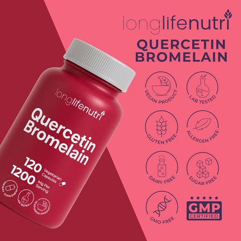 Quercetin 1000mg with Bromelain 200mg, 120 Vegetarian Capsules, Organic Dihydrate Complex for Joint Mobility