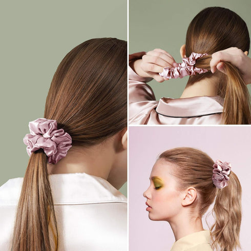 MTSNOO 100% Pure 22 Momme Mulberry Silk Scrunchies for Hair & Sleep, 4 Pack, Rosy Pink