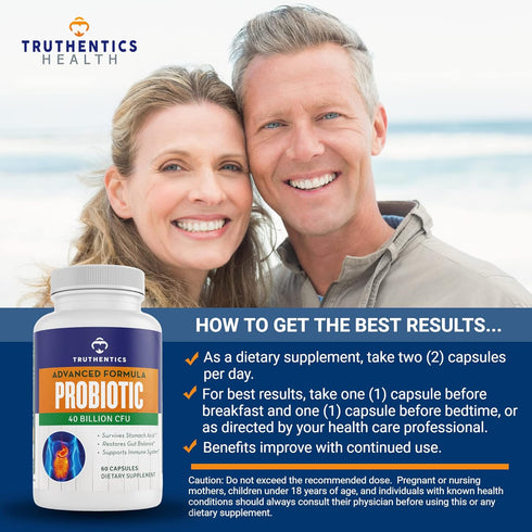 Probiotic, 40 Billion CFUs with Prebiotics, 60 Count, Probiotics with Lactobacillus and Bifidobacterium for Men & Women