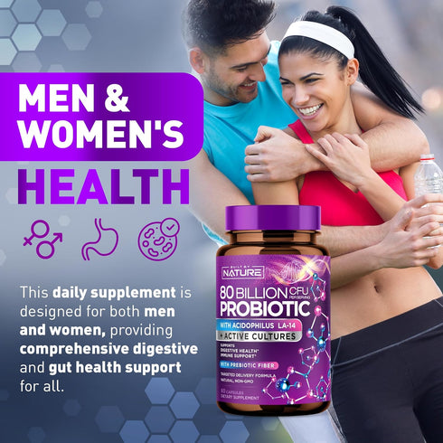 80 Billion CFU Probiotic - Daily Digestive Supplement for Men & Women, Non-GMO, Gluten & Dairy Free, 60 Capsules