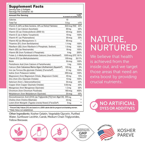 Zahler Prenatal Vitamin with DHA & Folate, Prenatal Multivitamin for Mother and Child, Kosher, Iron, 60 Softgels