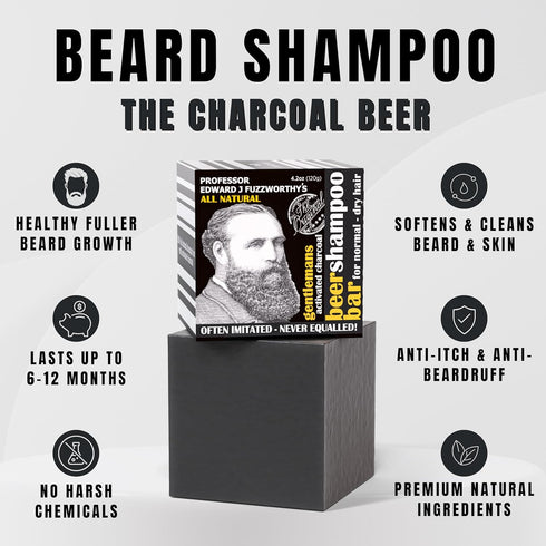 Professor Fuzzworthy's Gentlemen's Activated Charcoal & Beer Beard Shampoo Bar for Normal, Dry, Oily Hair, 4.2 Ounce