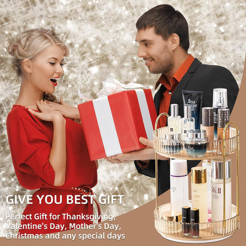 Makeup Organizer for Vanity, 360° Rotating Bathroom Organizer, High-Capacity Skincare Organizer for Dresser Countertop
