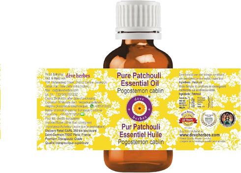Deve Herbes Pure Patchouli Essential Oil (Pogostemon cablin) 100% Therapeutic Grade Steam Distilled 15ml (0.50 oz)