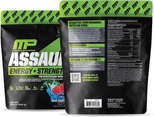 Muscle Pharm Assault Pre Workout Powder for Men & Women - Energy & Strength with Beta Alanine, 30 Servings, Blue
