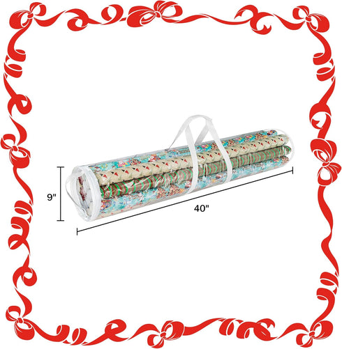 Wrapping Paper Storage - Set of 2 Organizers for 50 Rolls of Gift Wrap - Clear Totes with Handles for Holiday or Any