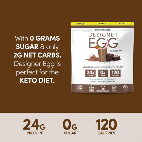 Designer Wellness Natural Egg Yolk & White Protein Powder, Keto and Paleo Friendly, Dutch Chocolate, 12.4 Ounce