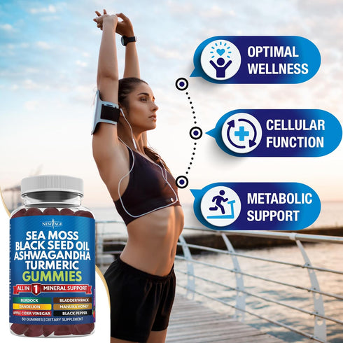 Sea Moss Gummies, Sea Moss 3000mg, Black Seed 2000mg, Ashwagandha 1000mg, Turmeric, Manuka Honey, ACV, Dandelion, Black