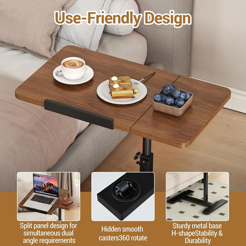 Naiveferry Height Adjustable Laptop Mobile Standing Desk with Wheels, Bedside Table Tilting Laptop Cart, Small Rolling