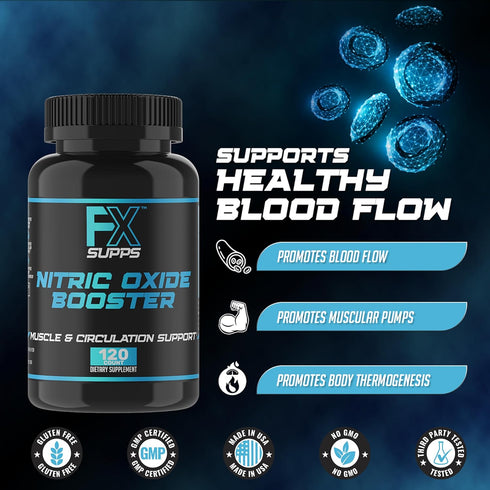 FX Supps Nitric Oxide Booster - Bodybuilding Pre Workout Pills for Men and Women (120 Capsules)