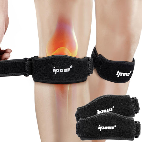 IPOW 2 Pack Thickened Knee Strap, Adjustable Patellar Tendon Support for Pain Relief