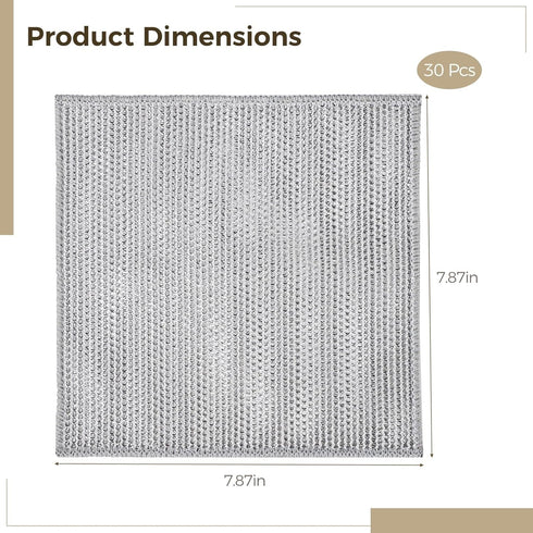 30 Pcs Non-Scratch Wire Dishcloths, 7.8 x 7.8 inch Multipurpose Bilayer Nylon Cleaning Pads for Wet and Dry Use