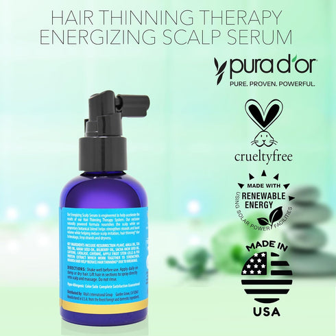 PURA D'OR Scalp Therapy Energizing Scalp Serum Revitalizer, 4oz with Argan Oil and Biotin
