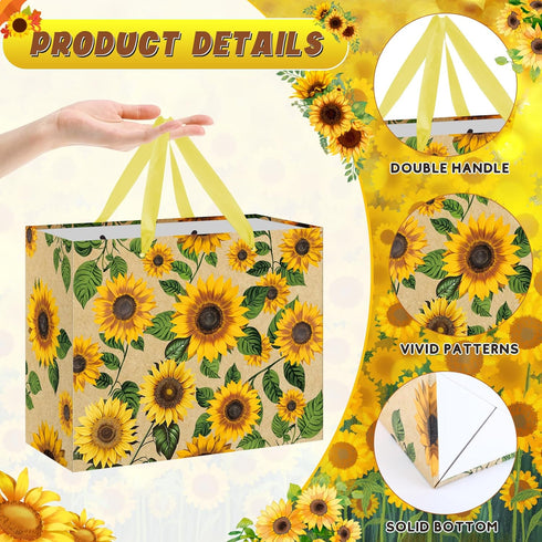 Peconal Large Sunflower Gift Bag with Tissue Paper and Greeting Card Yellow Sunflower Party Favor Bags Decorations