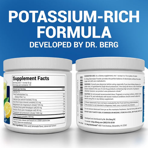 Dr. Berg Zero Sugar Hydration Keto Electrolyte Powder with 1000 mg Potassium & Pink Himalayan Salt