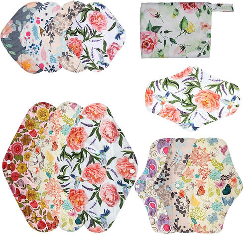 ReUseLife 12 Pack Pads,4 4 10 Inch 3 14 Inch 1 Cloth Menstrual Pads,Reusable Sanitary Pieces Panty Liners + Pieces