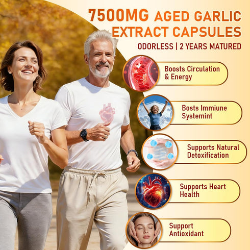 HENGRUNXIN 7500mg Immune 300 Aged Garlic Extract - Odorless Per Servings, Potent Antioxidant Supplement, Support