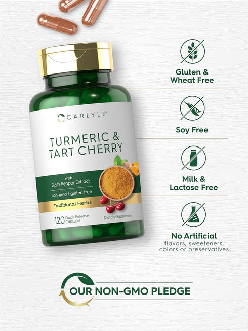Carlyle Turmeric and Tart Cherry Capsules | 120 Count | Vegetarian, Non-GMO Supplement with Bioperine