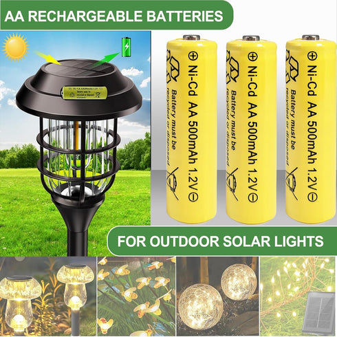 Zsolarigt 10 Pack 500mAh 1.2V 500mAh Ni-Cd AA Rechargeable Solar Light Batteries, Double A Rechargeable AA Battery