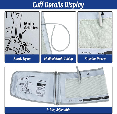 Extra Large Cuff Compatible with Omron 9”-21” Inches, XL Blood Pressure Replacement Cuff, Grey