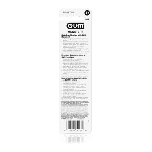 GUM Monsterz Jr Kids’ Toothbrush, Soft Bristled with Suction Cup, For Ages 5+, 2ct