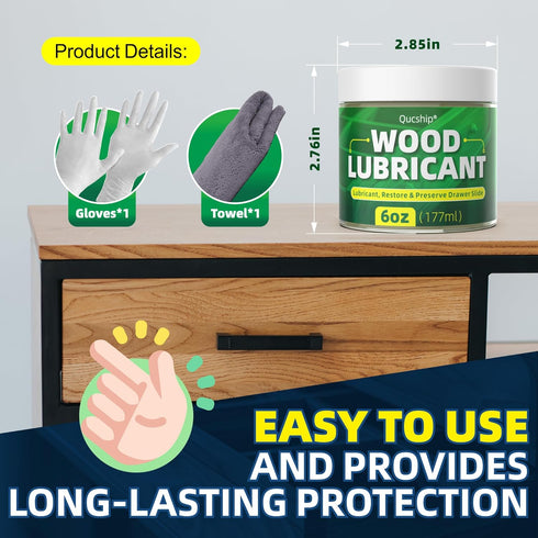 Qucship 6oz Wood Lubricant & Wax - Sliding Drawer & Door Hinge Lubricant, Restore & Maintain Wooden Slide, Paste Wax