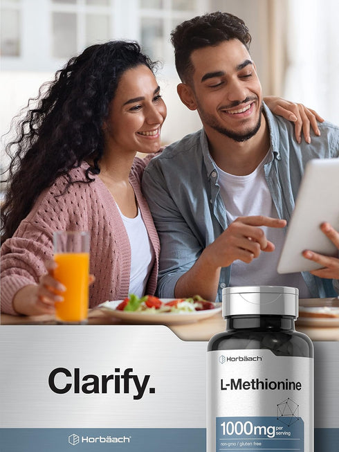 Horbaach L-Methionine 1000mg | 100 Capsules | Non-GMO, Gluten Free | Free Form Supplement