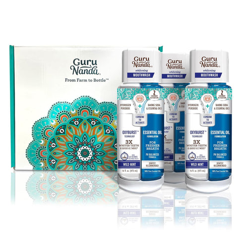 GuruNanda Dual Barrel Oxyburst Whitening Mouthwash, 3x20 Fl Oz, Alcohol & Fluoride Free with Natural Essential Oils