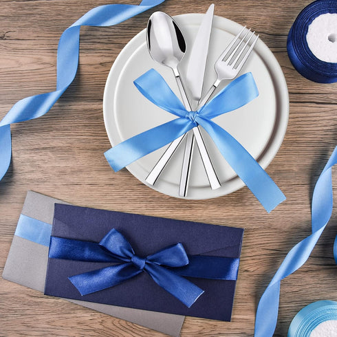 ASTARON Blue Satin Ribbon for Wedding Bouquet DIY Crafts, 1 Inch Solid Color Fabric Ribbon for Gift Wrapping, Hair Bows