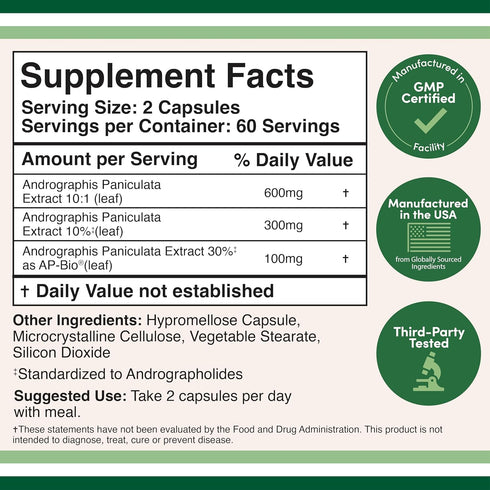 Andrographis Capsules Max Andrographides - 1,000mg Serving Size (120 Capsules) with AP-Bio for Immune System Health