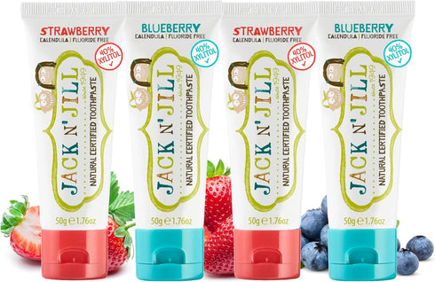 Jack N' Jill Natural Toothpaste for Baby and Infants - Fluoride Free, 40% Xylitol, BPA Free - Strawberry & Blueberry,