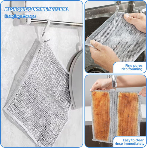 6 Pcs Multipurpose Wire Dishwashing Rags, Non-Scratch Wire Dishcloth for Scrubbing and Cleaning Dishes, Pots
