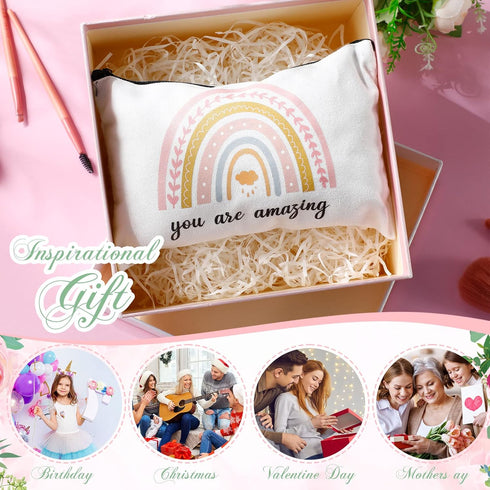 Chunful 10 Pieces Inspirational Canvas Makeup Bags for Women, Rainbow Cosmetic Bags with Zipper, Travel Toiletry Pouch